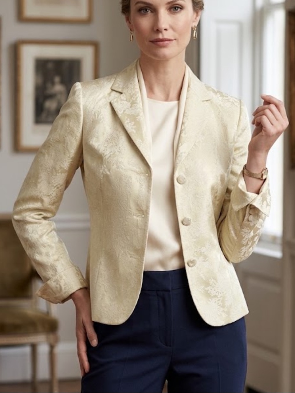 NWOT Peck & Peck 90s brocade Linen Blend Floral Button Down Cuffed Blazer 14 P